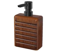 Distributeur de savon moderne, flacon en bois brun foncé avec pompe noire, distributeur de lotion élégant et écologique, accessoire de salle de bains et de cuisine, design épuré pour une utilisation f