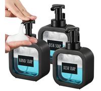 Distributeur de savon moussant, lot de 3 distributeurs de savon de 300 ml, noir, distributeur de savon moussant en plastique, distributeur de gel douche avec étiquettes, distributeur de savon moderne