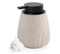 Distributeur de savon mousse en céramique, beige, 400 ml – Distributeur de savon mousse au fini pierre mat pour la salle de bains et la cuisine, tête de pompe en acier inoxydable, rechargeable et au d