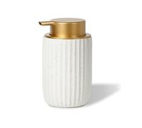 Distributeur de Savon Mousse en Céramique Blanc Mat Moucheté, Pompe Rechargeable de 350 Ml avec Dessus Doré, Distributeur de Mousse Élégant