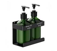 Distributeur de savon mural de 300 ml avec pompe manuelle pour shampooing, gel douche - Support d'angle ou plat en plastique et acier inoxydable, vert et noir (2 bouteilles)