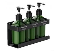 Distributeur de savon mural de 300 ml avec pompe manuelle pour shampooing, gel douche - Support d'angle ou plat en plastique et acier inoxydable, vert et noir (3 bouteilles)