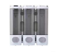 Distributeur de savon mural rechargeable 3 flacons de 300 ml pour savon liquide, lotion, lavage des mains - Pompe antidérapante pour cuisine, salle de bain, argent (blanc)