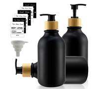 Distributeur de savon noir mat en plastique, flacons de shampoing rechargeables, lot de 3, flacons à pompe de 500 ml avec autocollant et entonnoir pour la cuisine et la salle de bains
