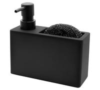 Distributeur de savon noir mat rechargeable 320 ml avec éponge - 16 x 10 cm - Distributeur de savon liquide design avec porte-éponge - Pour cuisine, salle de bain, évier de cuisine, salle de bain