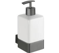 Distributeur de savon rechargeable Unyqoos® – 360 ml, modèle mural avec pompe, support mural en aluminium, finition satinée, design moderne, dimensions : 7 x 17 x 10,2 cm