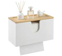 Distributeur de serviettes en papier en bambou, dimensions 27,5 x 16 x 13 cm, blanc, compatible avec les rouleaux C, Z, V et H2