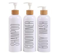 Distributeur de shampoing et d'après-shampoing, flacons de shampoing rechargeables avec pompe en bambou, distributeur de douche moderne pour shampoing, après-shampoing et gel douche, 500 ml, blanc