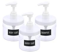 Distributeur de shampoing, lot de 3, flacons de shampoing de 500 ml à recharger, distributeur de savon avec étiquette imperméable, pompe en plastique, comme accessoire d'intérieur et décoration pour s