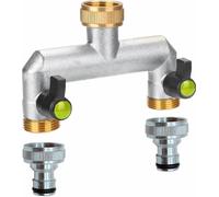 distributeur d'eau à 2 voies 3/4 pouces avec adaptateur, robinet à bille - Garten Schlauch Verteiler