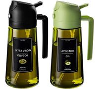 Distributeur d'huile d'olive, pulvérisateur pour la cuisson 2 en 1, vaporisateur et verseur, bouteille d'huile en verre vert foncé avec autocollants, pulvérisateur d'huile 16oz/470ml 2pcs Black Green