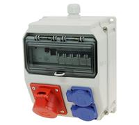 Distributeur électrique mural, Elso, 16A, 5 pôles, 400V, 2 prises de courant avec contact de terre, indice de protection IP54, couleur grise, 1 pièce.