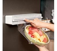Distributeur Film Alimentaire Magnétique avec Coupeur à Glissière - Dévidoir Papier Alu et Film Étirable Frigo - Crochet Autocollant Économique pour Cuisine (Gris) (Gris)