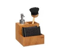JJA Distributeur liquide vaisselle – Set de vaisselle élégant bambou – 13,5×12×20 cm – 4 pièces