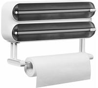 Distributeur magnétique de film alimentaire - Coupe-film - Support mural de cuisine 3-en-1 avancé - Bobine en plastique rechargeable