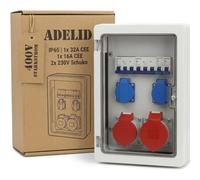 Distributeur mural de distribution d'énergie de chantier 1x 32A 1x 16A 5 pôles CEE 2x 230V Schuko LS interrupteur 8 modules IP65