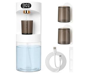 Distributeur mural intelligent pour solution buvable - Distributeur de salle de bain pour savon liquide - 2 gobelets magnétiques - Rechargeable par USB-C - Distributeur automatique - Blanc