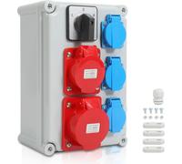 Distributeur mural Jayseuw avec commutateur à came L-0-P et MCB,5 pôles Distributeur de chantier avec 3xprise Schuko et prise CEE 16/32A Distributeur de courant pour intérieur et extérieur