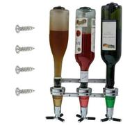 Distributeur mural pour boissons Unyqoos®, pour 3 bouteilles, en alliage d'aluminium, à fixer au mur, avec robinet amovible, adapté aux bouteilles jusqu'à 35 cm, idéal pour la cuisine et le bar