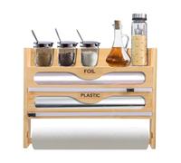 Distributeur Papier Aluminium et Film, Coupe-papier Essuie-tout 4 en 1, Porte-rouleau Mural Organisateur de Film pour 3 Rouleaux, Dérouleur Film Alimentaire avec Porte Essuie Tout et Étagère à Épices