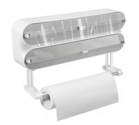 Distributeur Papier Aluminium et Film, Devidoir Essuie Tout Mural sans Poinçon, Coupe Film & Porte-Serviettes en Papier Magnétique, Support de Rangement avec Lames Tranchantes (Gris)