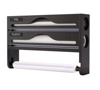 Distributeur Papier Aluminium et Film Porte-Rouleau de Cuisine en Bois | 3 en 1 Organisateur de Film Alimentaire pour Rouleau de Cuisine, Papier Alu et Film Alimentaire