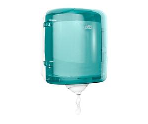 Distributeur pour bobine d'essuyage à dévidage central Tork M4 Maxi Reflex blanc-bleu