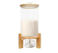 Distributeur Riz 7.5L Verre 20x30cm avec Gobelet Couvercle Bambou | Grand Récipient Céréales Transparent Résistant Humidité Support Bois pour Riz Farine Noix Café