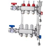 Distributeur thermique à trois voies, répartiteur pour tuyaux PEX de 1/2 pouce, répartiteur PEX en acier inoxydable pour systèmes de chauffage au sol hydroniques, ensemble de distributeurs thermiques 