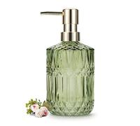Distributeurs de Savon en Verre pour Cuisine, Salle de Bain, Distributeur de Lotion avec Pompe en Plastique ABS 390ml (Vert)