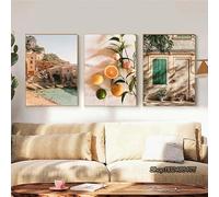 Dittelle Affiche et impressions photographiques d'architecture villageoise espagnole, peinture de plantes d'intérieur à feuilles vertes, décoration bohème (50x70cm/3 pièces sans cadre)