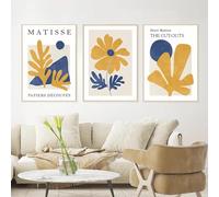 Dittelle Bleu Jaune Henri Matisse Géométrie Fleur Feuilles Mur Art Impressions sur Toile Peinture Abstraite Affiche Photos pour la décoration intérieure 40x50 cm-3 pièces sans Cadre