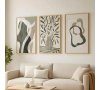 Dittelle Décoration murale bohème, affiche abstraite végétale, décoration intérieure moderne et neutre, décoration murale vert olive (60 x 80 cm / 3 pièces sans cadre)