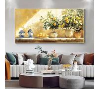 Dittelle Toile abstraite moderne représentant un vase à citrons, nature morte murale jaune et bleue vibrante, encadrée, décoration de cuisine citronnée (40 x 80 cm/cadre intérieur)