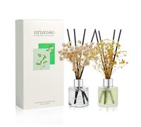 DIUFJAG Thé Blanc au Jasmin/Gardénia Diffuseur de Parfum avec 16 Bâtonnets,Fleurs Diffuseur Bâtonnets Pr Maison,Chambre,Salon,Salle de Bain,Bureau 2x50ml