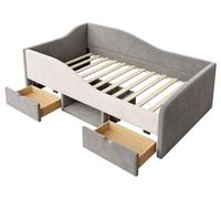 Divan - Lit de repos 90 x 190 cm - 2 tiroirs - Barrière de sécurité - Velours - Gris - Sans matelas