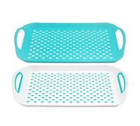 DIVCHI Lot de 2 plateaux de service - Planches antidérapantes avec poignées antidérapantes, idéales pour la préparation des aliments, le thé, le petit déjeuner au lit - Plateau en plastique pour salle