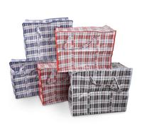 DIVCHI Lot de 5 sacs à linge avec poignée solide et double fermeture éclair réutilisables à carreaux | Sac de courses | Sac de rangement | Sacs de déménagement | Boîte à vêtements (taille XL, 100 x 70