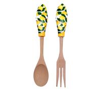 Divina Italian Design Lemon Philosophy Set de couverts en bois naturel avec motif citrons méditerranéens, cuillère et fourchette, inspiré de la côte amalphienne