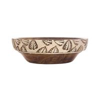 Divit Shilp Plateau en Bois Naturel, Bol de Service pour la Salade, Les légumes et Les Fruits, Grand Plateau Profond pour la Famille et la fête.… (Bowl with Leaf Carving)