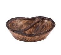 Divit Shilp Plateau en Bois Naturel, Bol de Service pour la Salade, Les légumes et Les Fruits, Grand Plateau Profond pour la Famille et la fête.… (Bark Edge Wavy Divided Bowl)