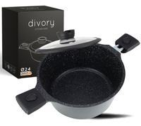 DIVORY Grande marmite 24cm - 4L Grande marmite avec couvercle, Marmite à légumes à induction, Marmite à soupe avec poignées amovibles, Marmite à viande haute