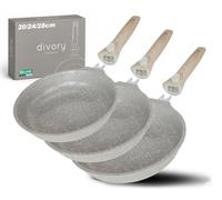 DIVORY Lot de poêles en céramique 20, 24 et 28 cm - Poêles à poignée amovible, revêtement en céramique, compatibles avec l'induction, sans PFAS ni PTFE (Natura, 20/24/28 cm)