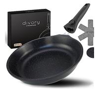 DIVORY Poêle 24cm I Poignée amovible, induction, revêtue, aluminium - Poêle à frire moyenne + protège-poêle - Poêle à induction