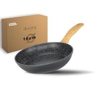 DIVORY Poêle à frire 16cm - no induction - Petite poêle universelle à revêtement antiadhésif pour tous les types de cuisinières - convient au lave-vaisselle (Poignée: Aspect bois clair)