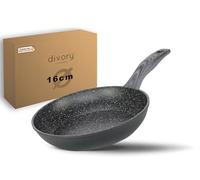 DIVORY Poêle à frire 16cm - no induction - Petite poêle universelle à revêtement antiadhésif pour tous les types de cuisinières - convient au lave-vaisselle (Poignée : Aspect bois foncé)