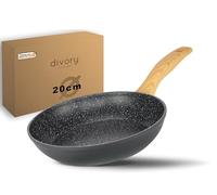DIVORY Poêle à frire 20cm induction - Petite poêle universelle à revêtement antiadhésif pour tous les types de cuisinières - convient au lave-vaisselle (Poignée : Aspect bois clair)