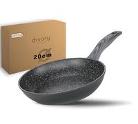 DIVORY Poêle à frire 20cm induction - Petite poêle universelle à revêtement antiadhésif pour tous les types de cuisinières - convient au lave-vaisselle (Poignée : Aspect bois foncé)