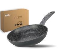 DIVORY Poêle à frire 24cm induction - Grande poêle universelle à revêtement antiadhésif pour tous les types de cuisinières - convient au lave-vaisselle (Poignée : Aspect bois foncé)