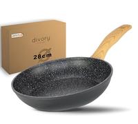 DIVORY Poêle à frire 28cm induction - Grande poêle universelle à revêtement antiadhésif pour tous les types de cuisinières - convient au lave-vaisselle (Poignée: Aspect bois clair)